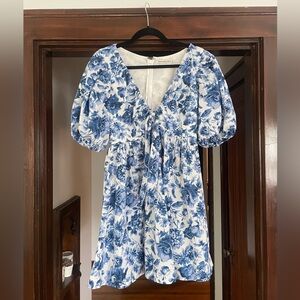 Abercrombie & Fitch Blue Floral Mini Dress with Puff Sleeves